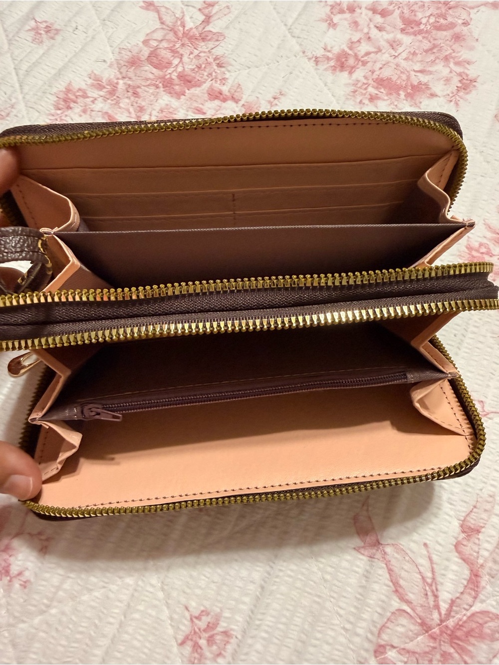 Brown Floral Print Zip-Around Inspired Wallet - Picture 5 of 5